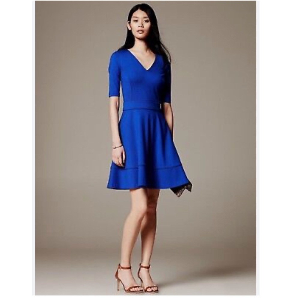 Banana Republic piped ponte-fit Cobalt‎ Blue V-Neck Career Petite 2